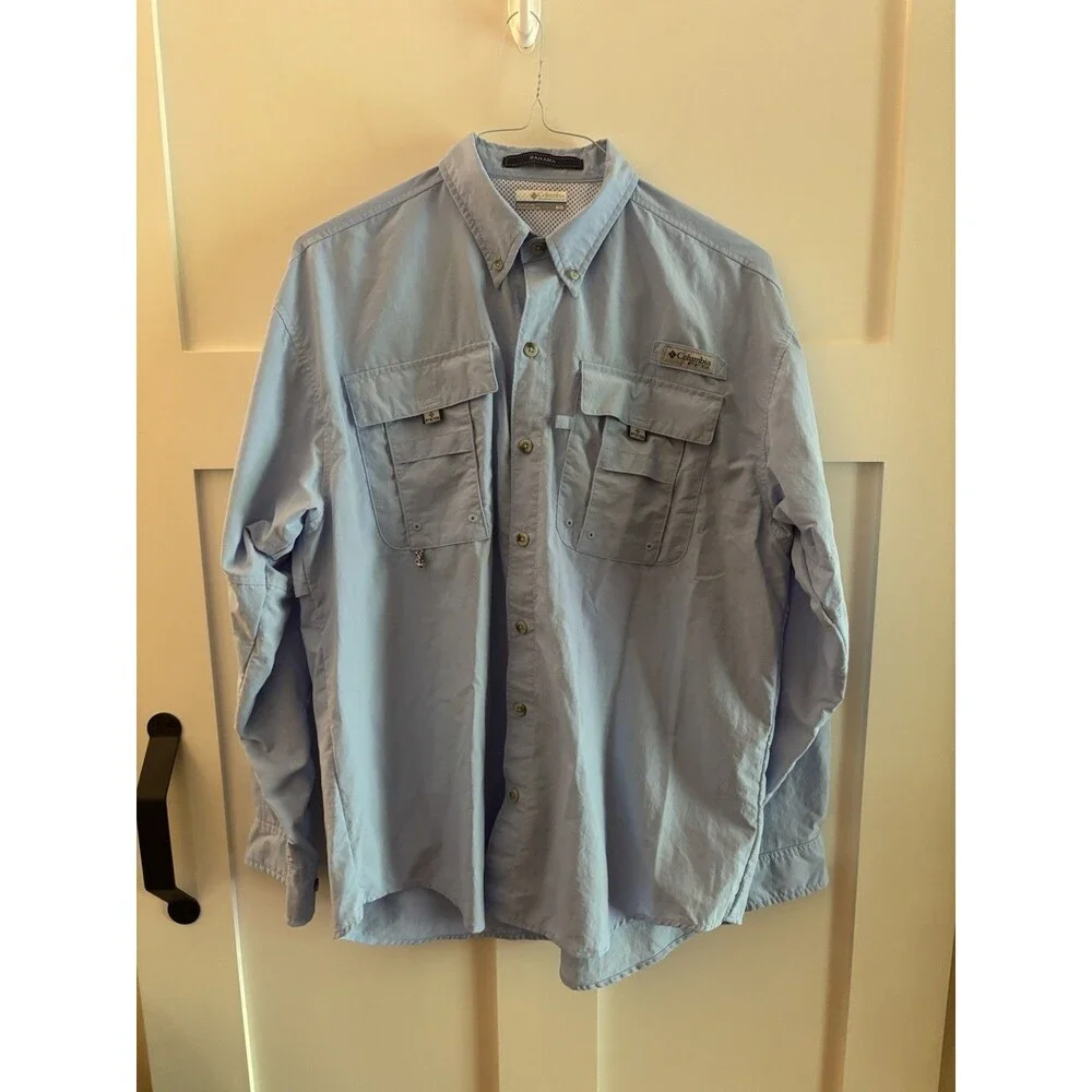 Columbia PFG Bahama Shirt Mens Medium Blue Long Sleeve Fishing Button Up Vent
